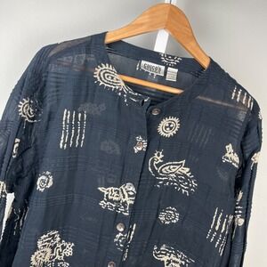 Vintage Chico's Design Shirt Top Size 3 Womens XL/16 Black Tribal Semi Sheer